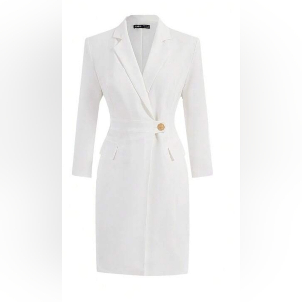 NWT SHEIN BizChic Women's White Short Dress With Suit Collar, Medium